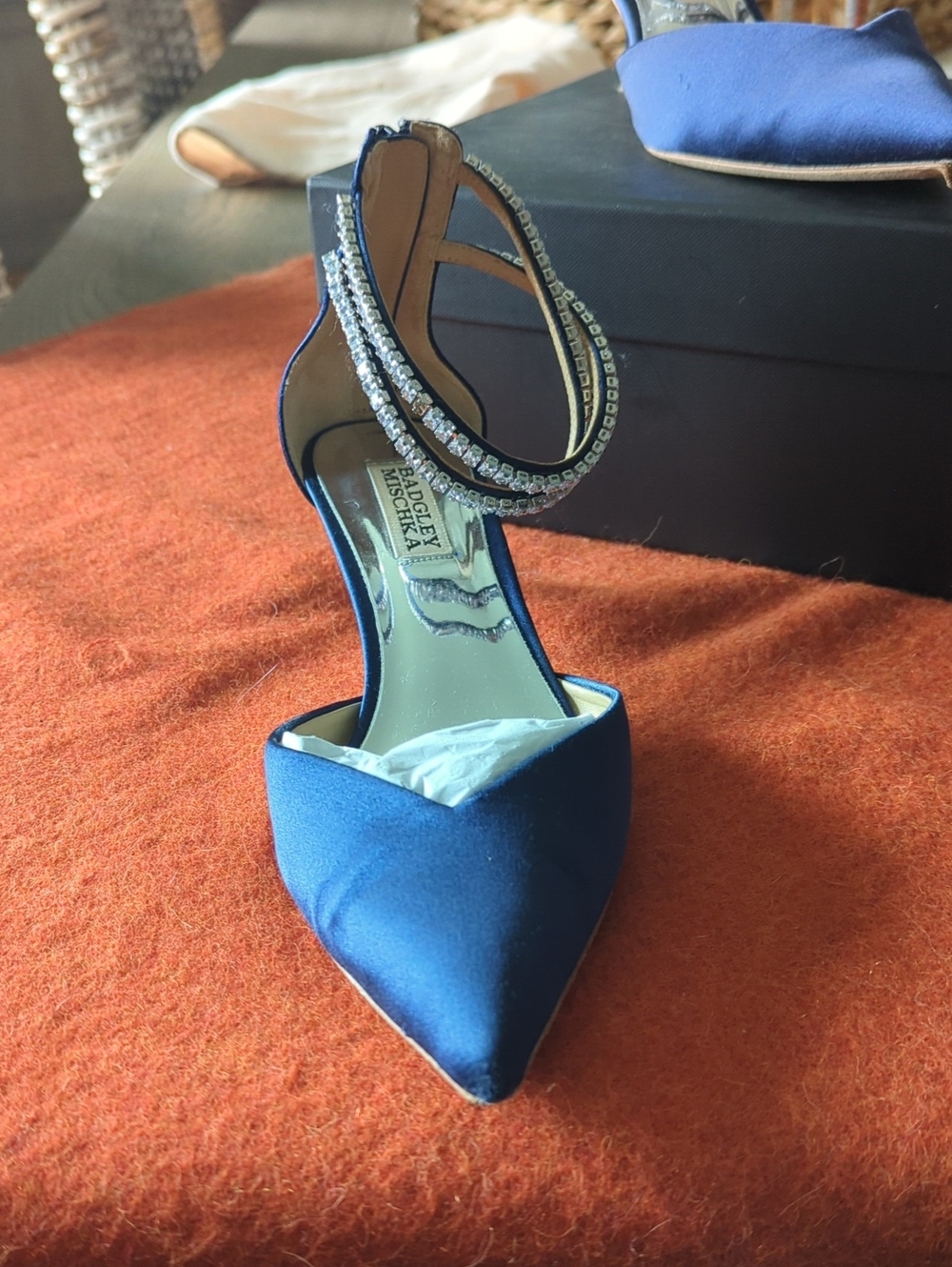 Badgley Mischka Royal Blue Satin Pointed-Toe Ankle-Strap Pump